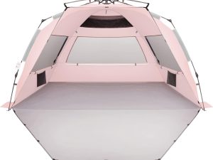 XX-Large Pop Up Beach Tent Sun Shelter for 5-6 Person Portable Sun Shade Instant Tent for Beach with Carrying Bag, Stakes, 6 Sand Pockets, Anti UV for Fishing Hiking Camping Pink