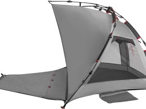 Beach Tent Sun Shelter 3-4 Person Easy Setup Portable Sunshade Canopy Large,Extended Floor,Stakes,Sand Pockets,UPF 50+ Waterproof Windproof Outdoor Camping Fishing Picnic