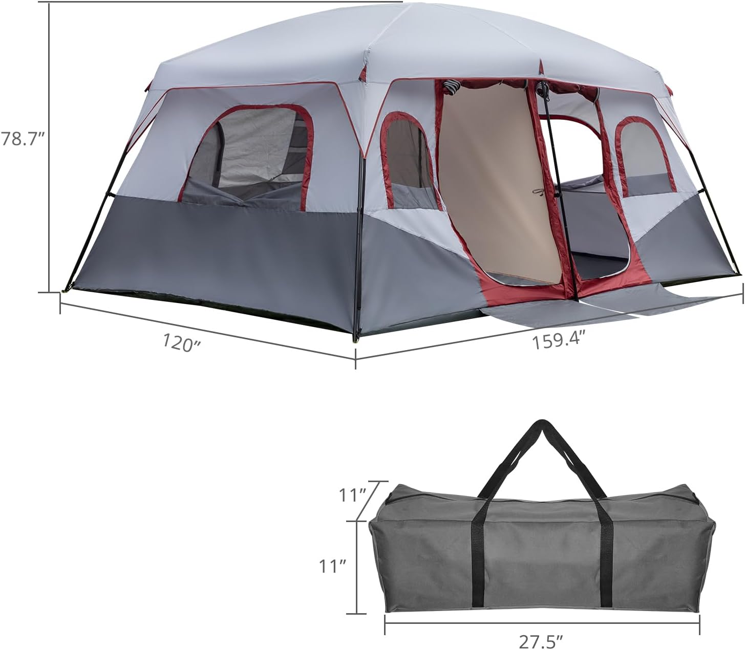 10 Person Tent | Large Multi Room Tent for Family | Included Tent Gear Loft Organizer for Camping Accessories | Portable Cabin Huge Tent with Carry Bag for Outdoor Car Camping,Family Tent - Image 2
