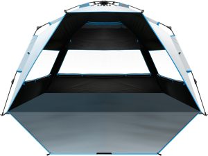 Beach Tent with Blackout Shelter Technology, Portable Beach Shade Sun Shelter Canopy for 4-6 Person with UPF 50+ UV Protection, Easy Setup Pop Up Tent Family Size