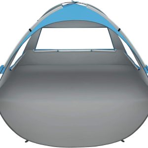 Beach Tent 2-3 Person Portable Sun Shade Shelter UV Protection, Extended Floor Ventilating Mesh Roll Up Windows Carrying Bag Stakes 6 Sand Pockets Fishing Hiking Camping,Blue
