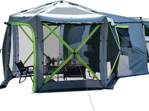 Dual-Use Pop up SUV Tents for Camping, 10 x10.5 Ft Big Space 2 Rooms Car Tent, SUV Tailgate Tent for Family Camping, 5 Sides Canopy, Portable Carry Bag, Gray Green