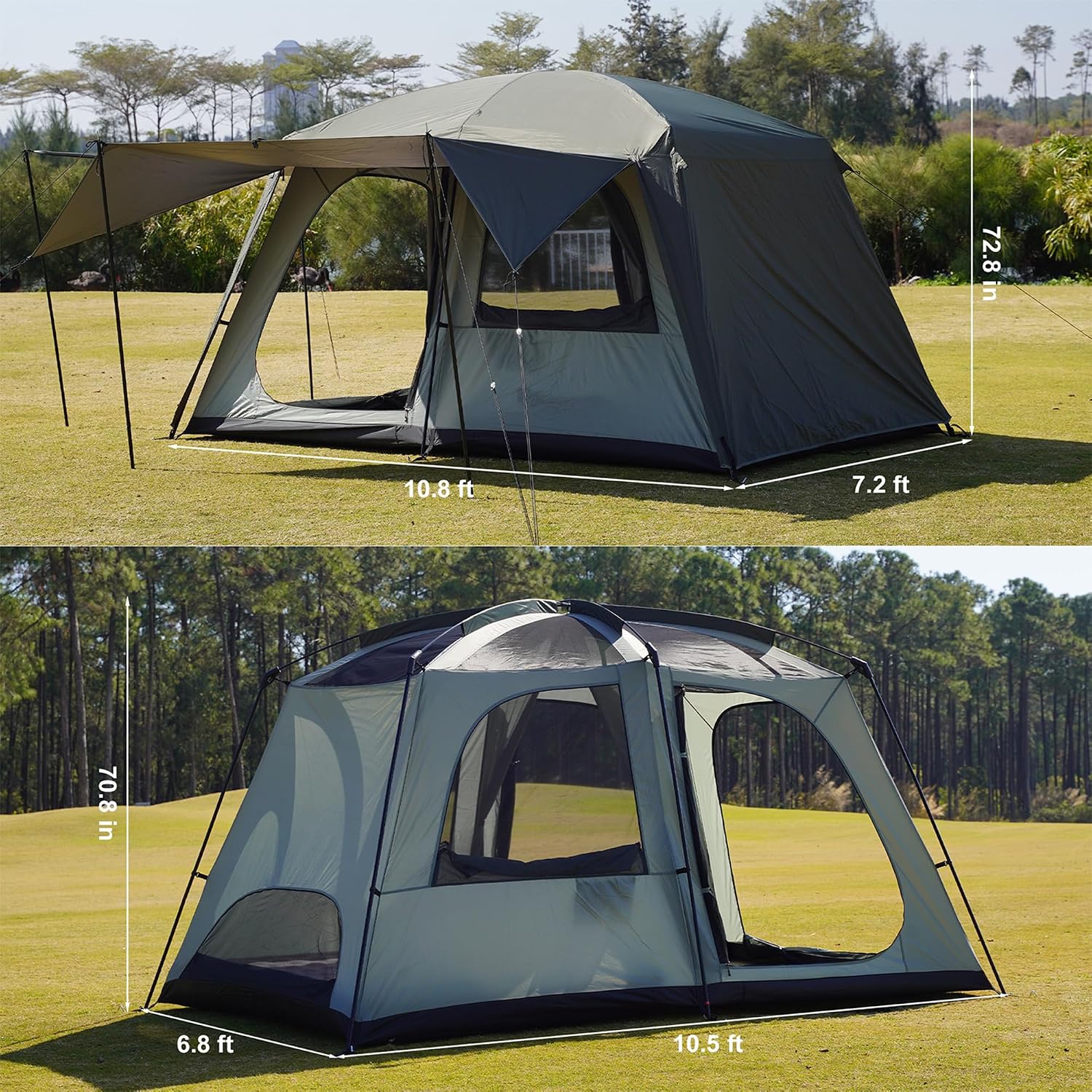 4-6 Person Camping Tent with 3 Door 2 Room Large Family Cabin Tents, Double Layer Waterproof Portable Glamping Tent, Big Tents for Outdoor Camping Hiking and Backpacking - Image 2