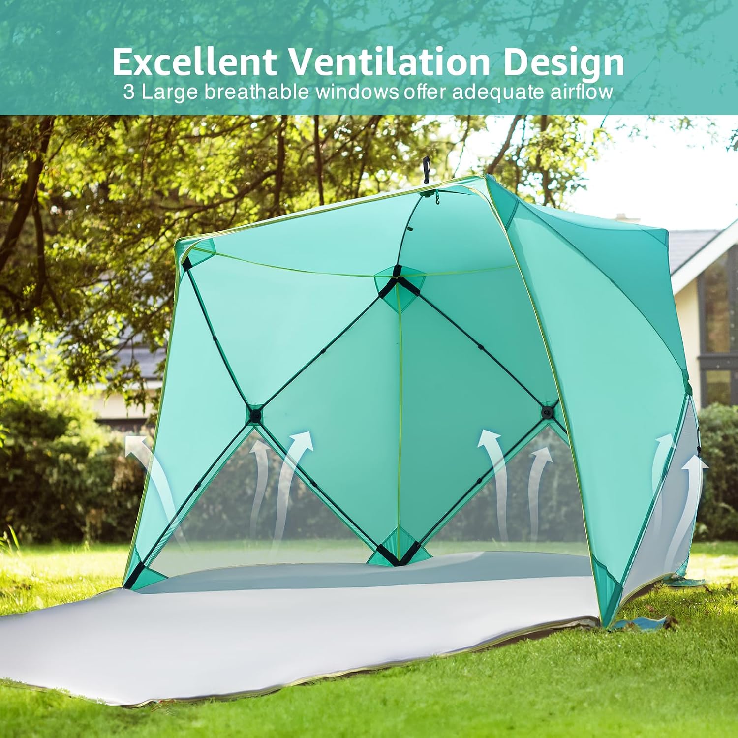 Pop Up Beach Tent, Portable Shade Sun Shelter UPF50+ UV Protection for 4 Person Extendable Floor for Fishing Hiking Camping, Waterproof Windproof(Mint Green - Image 2